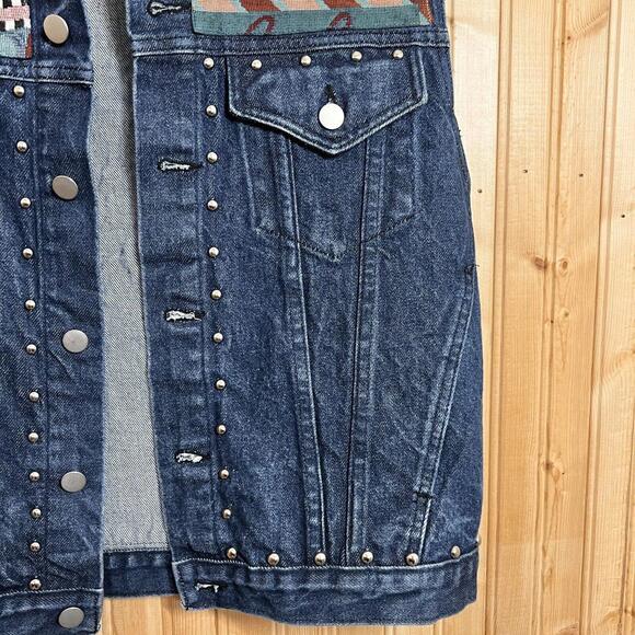 VTG Sundance Vest Denim Needlepoint Route 66 Get Your Kicks Hollywood USA Sz M - Picture 3 of 15